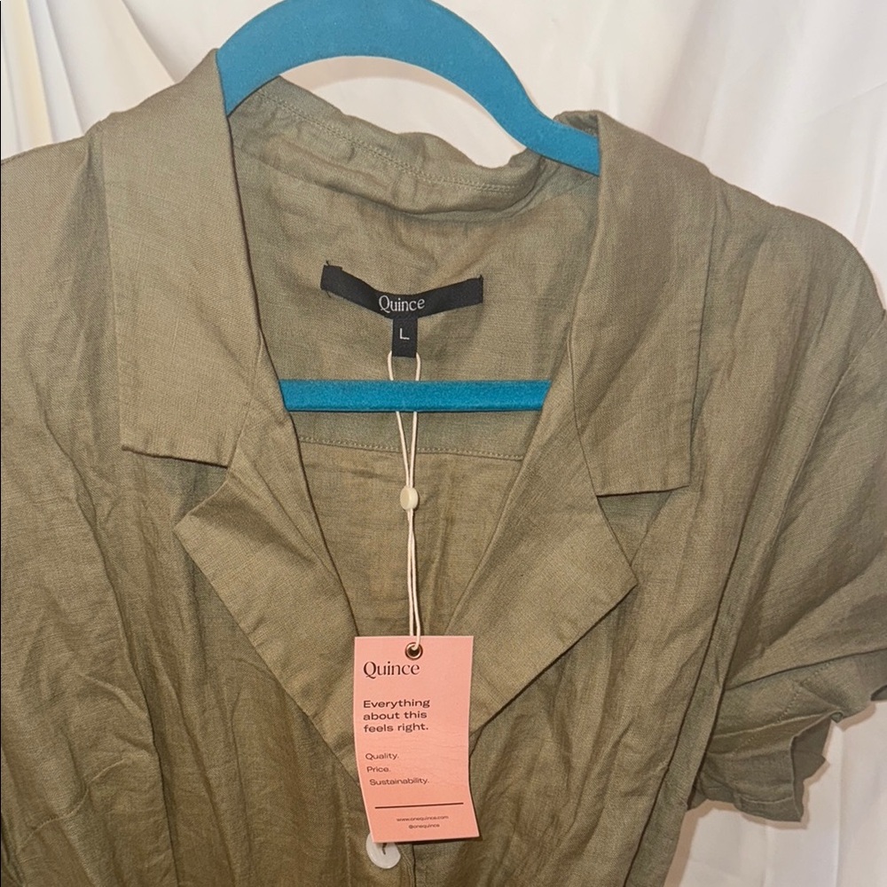 Quince Green Midi Shirt Dress with Notched Collar - Picture 5 of 5